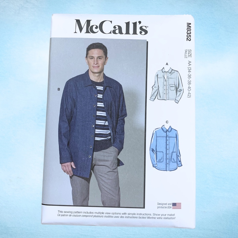 NEW McCalls M8352 Men's Button Down Shirt Sewing Pattern UNOPENED